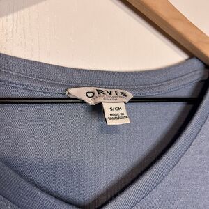 Orvis Women's V-Neck Short Sleeve Knit Top Casual Comfort Blue Gray A77